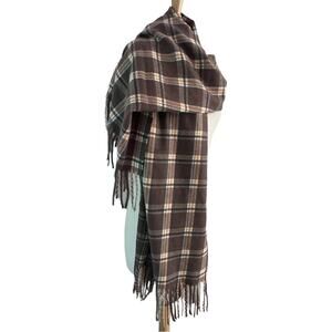 New Chocolate Brown Plaid Blanket Scarf Wrap Soft Fuzzy Fringe Preppy NWT